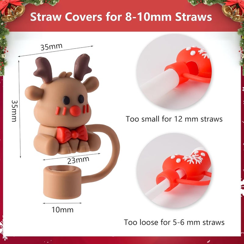 YuJoyC 8Pcs Silicone Red Christmas Straw Covers Cap for Stanley Cup 30&40 Oz Cup, Reusable Straw Toppers for Stanley Cup Accessories Tumbler with Handle for Water Bottle - Image 2